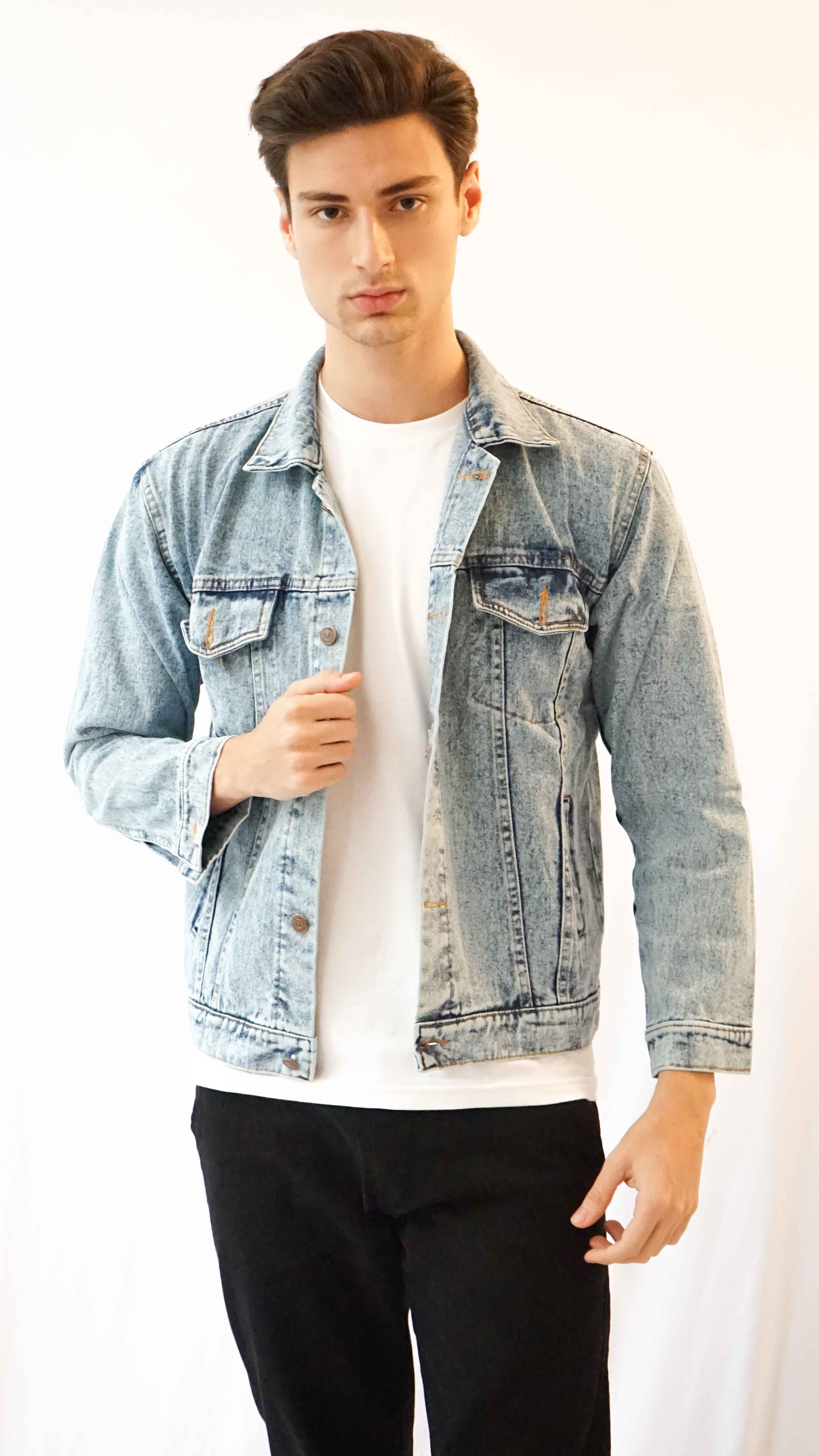 JEANS JACKET BLUE WASHED RIPPED