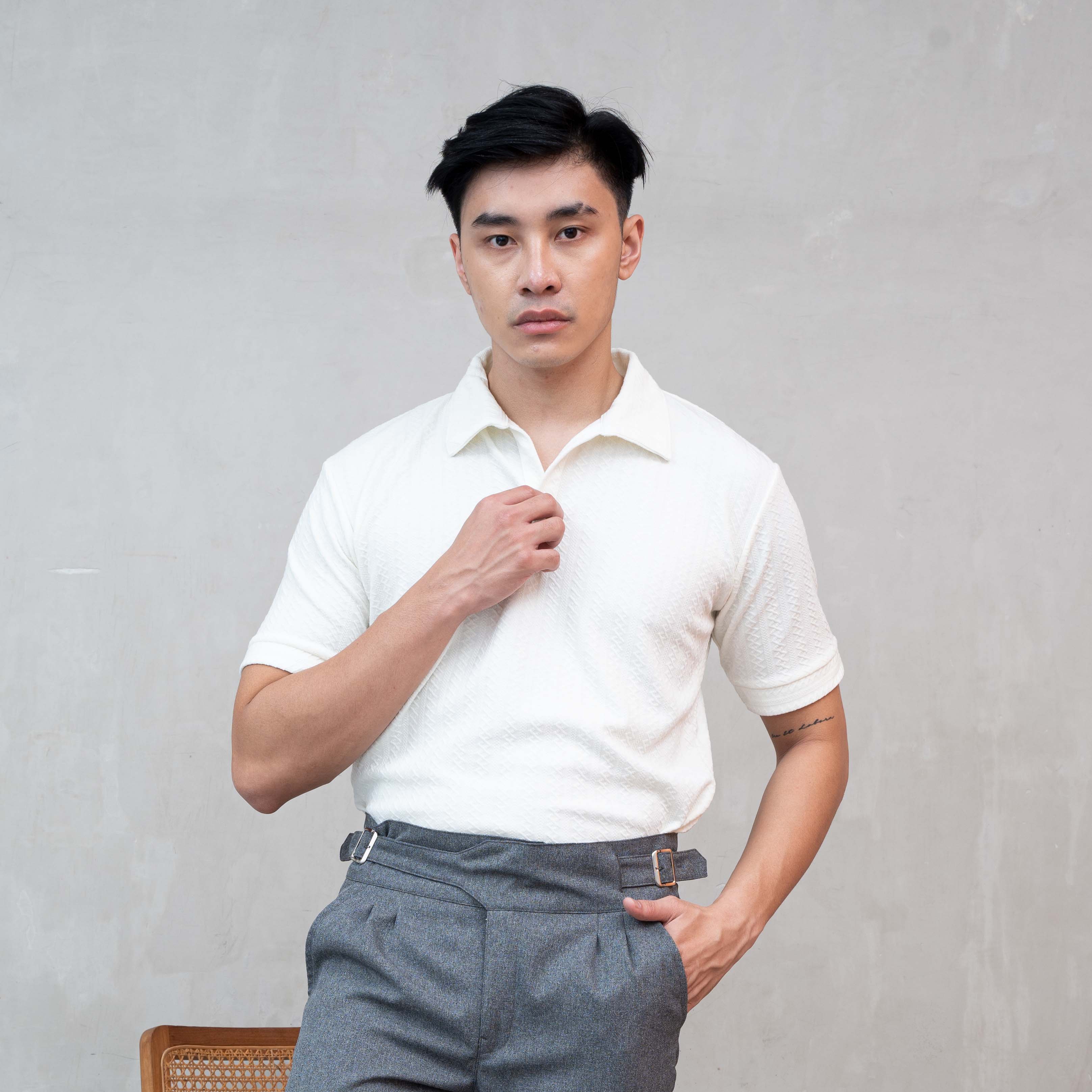  Polo Shirt Stretch Knit Short Sleeve White