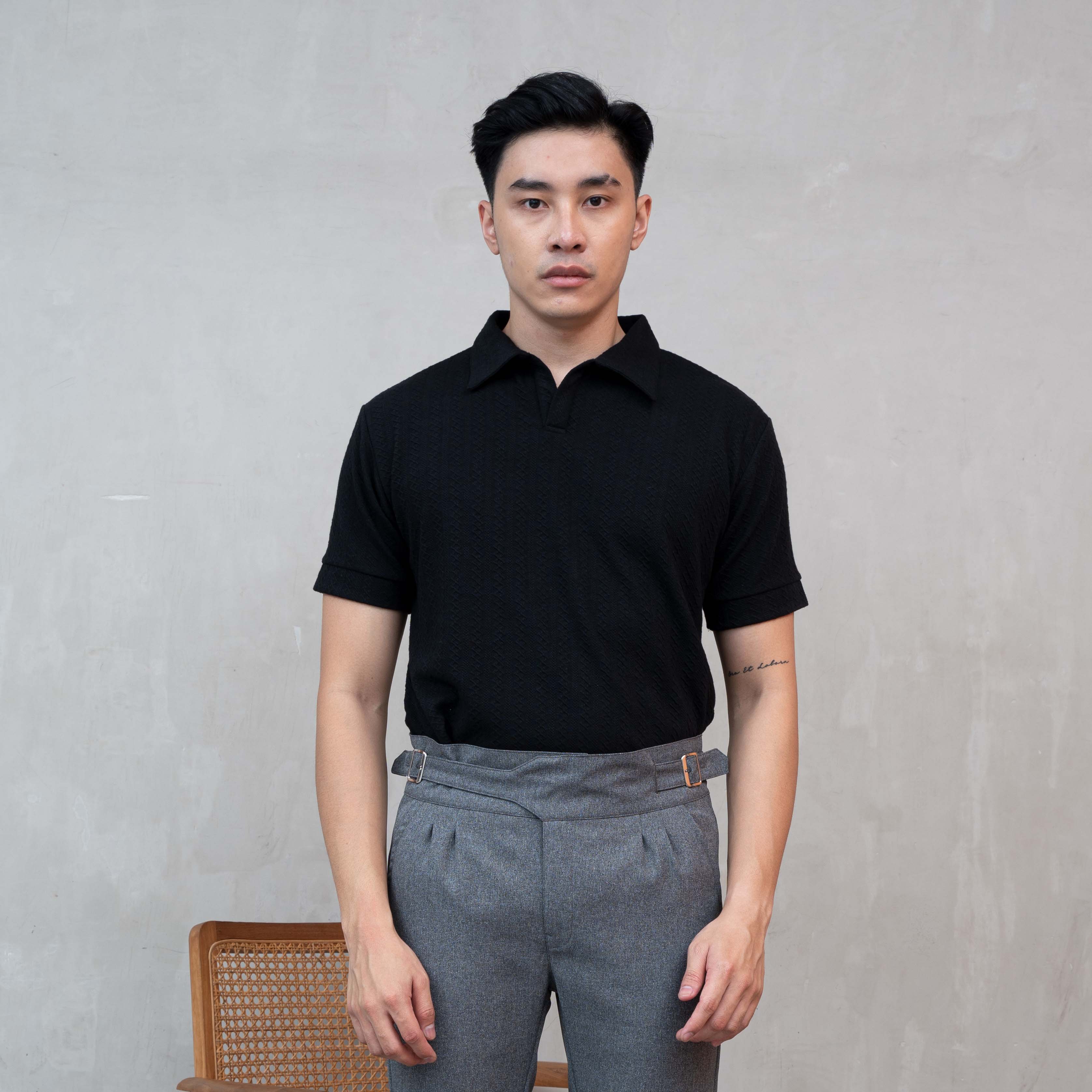  Polo Shirt Stretch Knit Short Sleeve Black