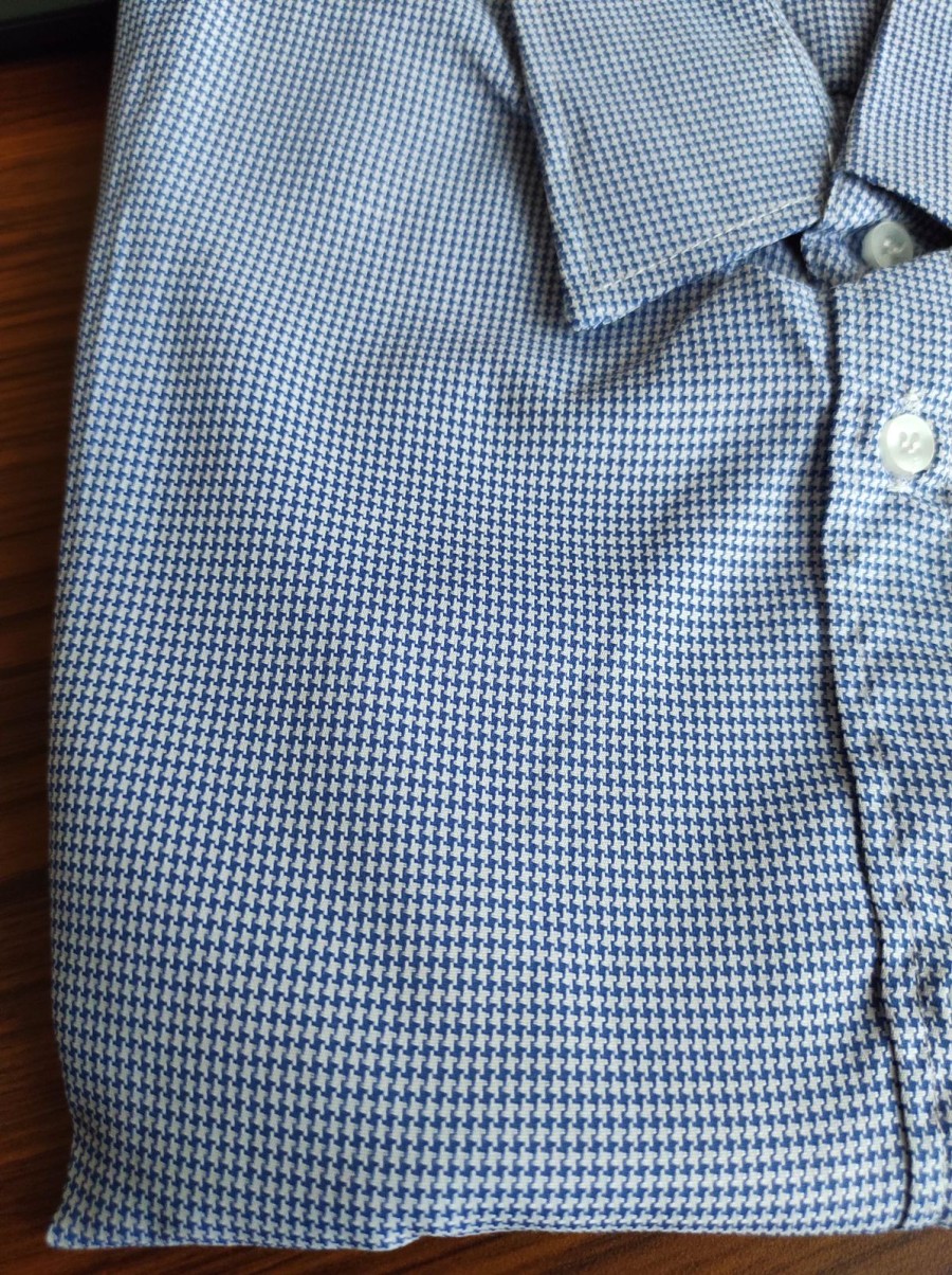 FRENCH CUFF SHIRT BLUE HOUNDSTOOTH