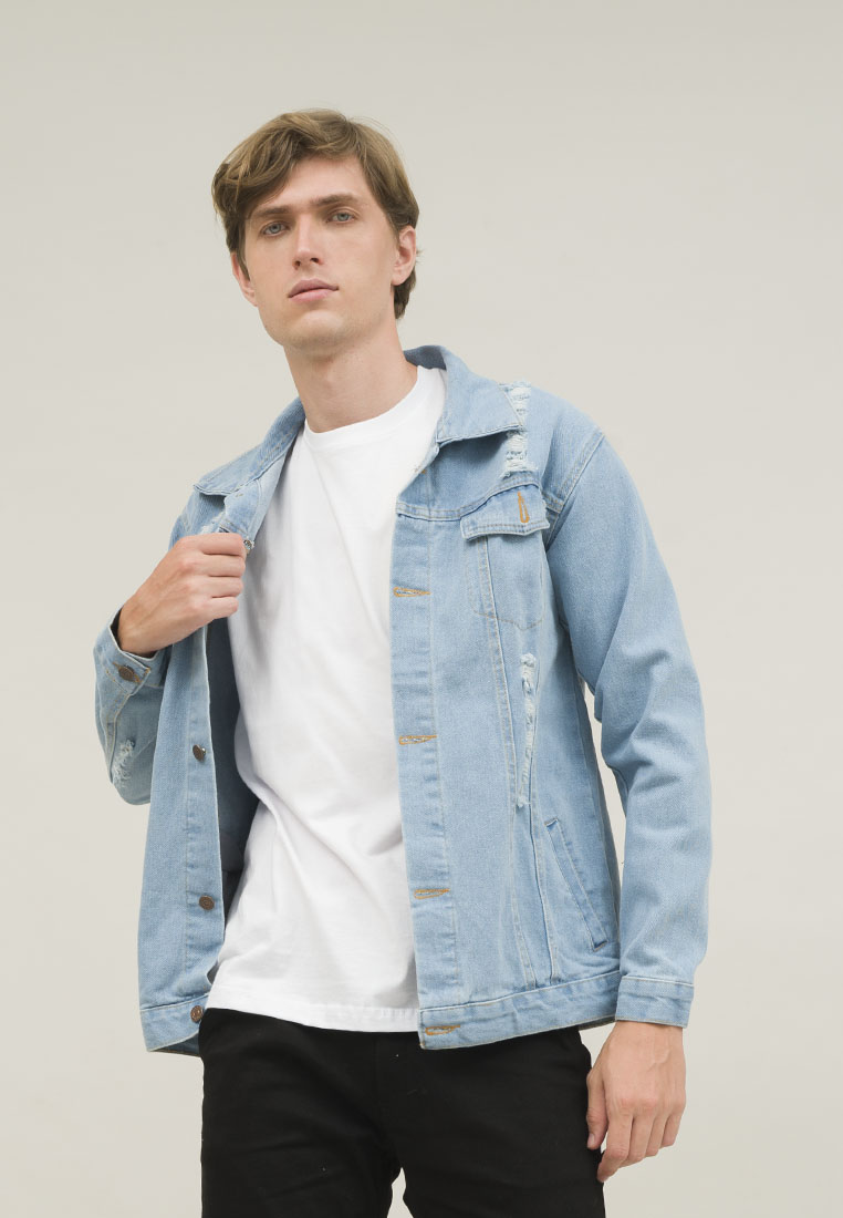 JEANS JACKET FADED BLUE RIPPED
