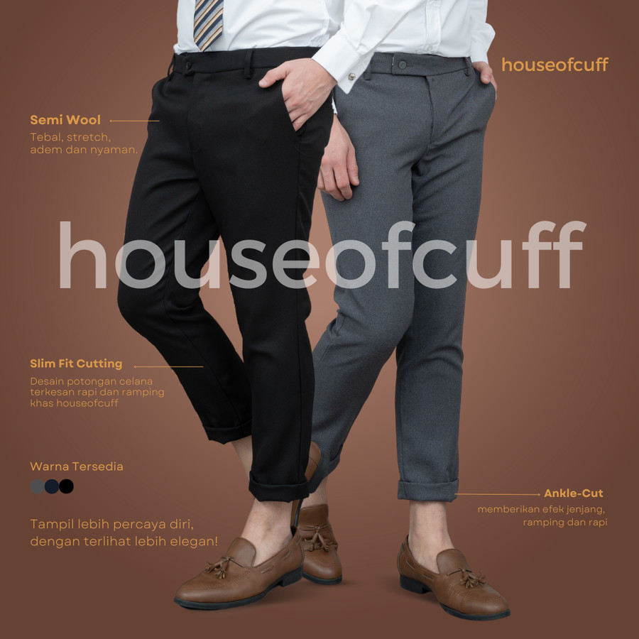 Houseofcuff Celana Bahan Kerja Ankle Button Slim Fit Hitam