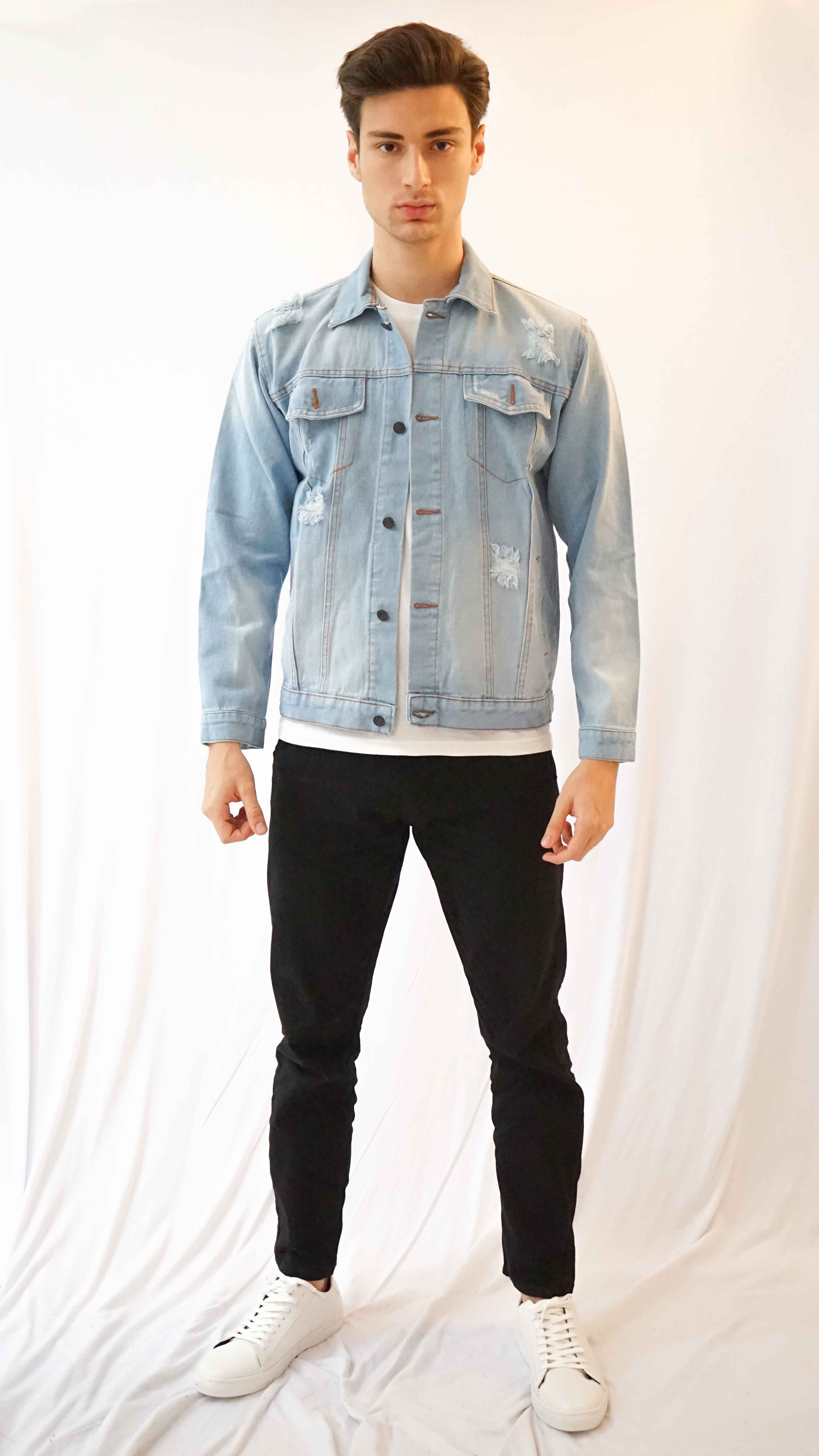 JEANS JACKET BLUE WASHED RIPPED