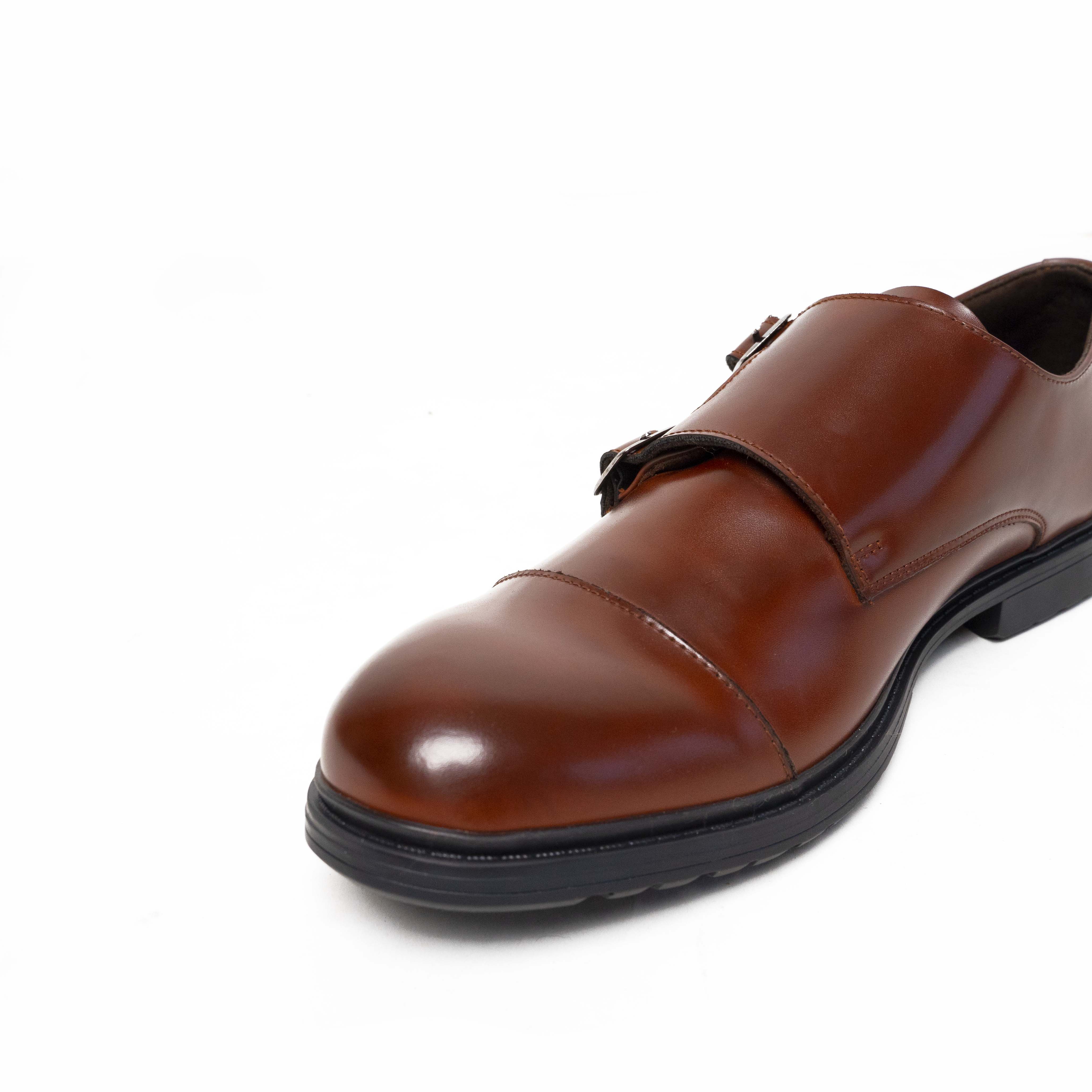 MONK STRAP LEATHER SHOES BROWN